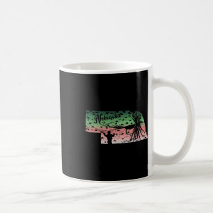 Vintage Big Fly Rainbow Trout Nebraska Map Fly Fis Coffee Mug