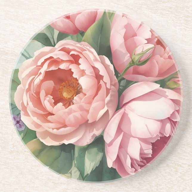 Vintage Big Pink Flowers Coaster (Front)