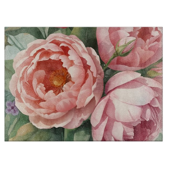 Vintage Big Pink Flowers Cutting Board (Front)