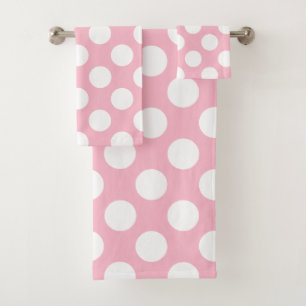 Vintage Big Polka Dots White Pastel Pink Pattern Bath Towel Set
