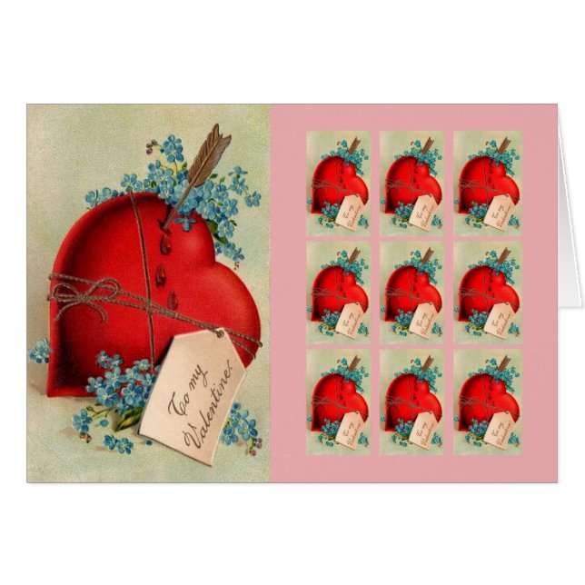Vintage Big Red Bleeding Heart Valentine Postcard (Front Horizontal)