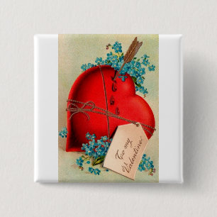 Vintage Big Red Bleeding Heart Valentine Postcard 15 Cm Square Badge