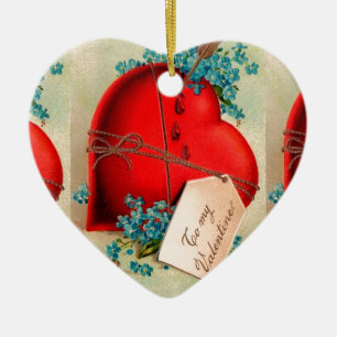 Vintage Big Red Bleeding Heart Valentine Postcard Ceramic Tree Decoration