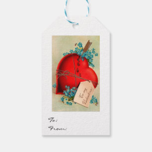 Vintage Big Red Bleeding Heart Valentine Postcard Gift Tags