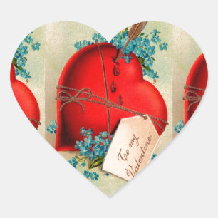 Vintage Big Red Bleeding Heart Valentine Postcard Heart Sticker