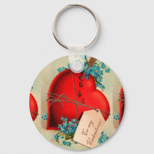 Vintage Big Red Bleeding Heart Valentine Postcard Key Ring