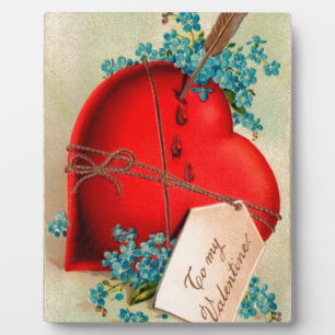 Vintage Big Red Bleeding Heart Valentine Postcard Plaque