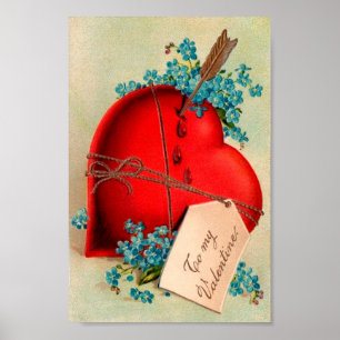 Vintage Big Red Bleeding Heart Valentine Postcard Poster
