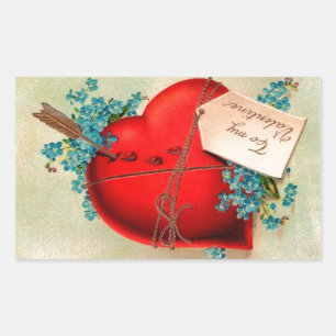 Vintage Big Red Bleeding Heart Valentine Postcard Rectangular Sticker