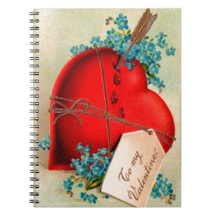 Vintage Big Red Bleeding Heart Valentine Postcard Spiral Notebook