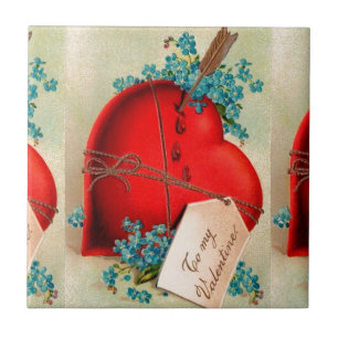 Vintage Big Red Bleeding Heart Valentine Postcard Tile