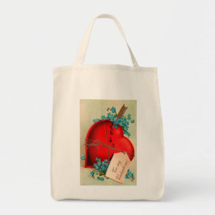 Vintage Big Red Bleeding Heart Valentine Postcard Tote Bag