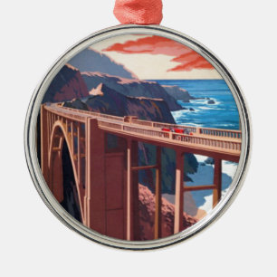 Vintage Big Sur Bixby Bridge USA Tourism Metal Tree Decoration