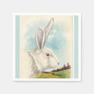 Vintage Big White Easter Rabbit Light Blue Napkin
