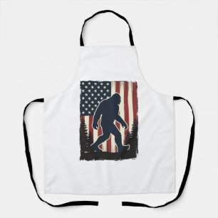 Vintage Bigfoot American Flag Forest Vector Design Apron