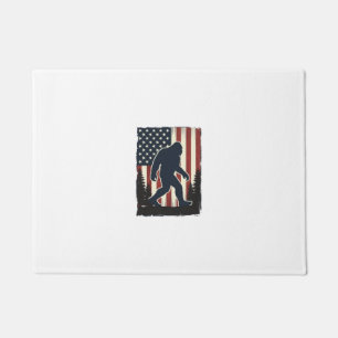 Vintage Bigfoot American Flag Forest Vector Design Doormat