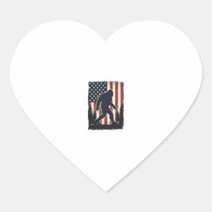 Vintage Bigfoot American Flag Forest Vector Design Heart Sticker