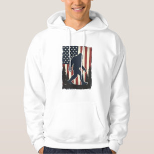 Vintage Bigfoot American Flag Forest Vector Design Hoodie