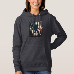 Vintage Bigfoot American Flag Forest Vector Design Hoodie