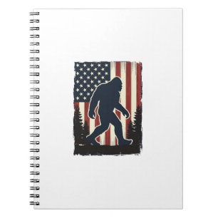 Vintage Bigfoot American Flag Forest Vector Design Notebook