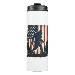 Vintage Bigfoot American Flag Forest Vector Design Thermal Tumbler