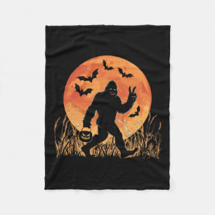 Vintage Bigfoot Pumpkin Halloween Moon Silhouette  Fleece Blanket