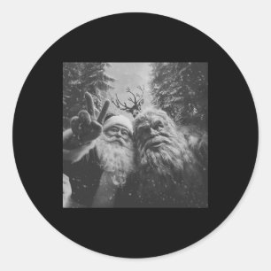 Vintage Bigfoot Santa Claus Selfie Christmas Classic Round Sticker
