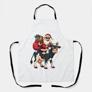Vintage Bigfoot Santa Riding Cow Christmas Funny F Apron