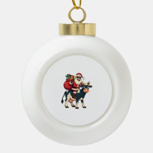 Vintage Bigfoot Santa Riding Cow Christmas Funny F Ceramic Ball Christmas Ornament