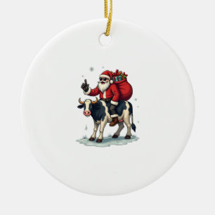 Vintage Bigfoot Santa Riding Cow Christmas Funny F Ceramic Tree Decoration