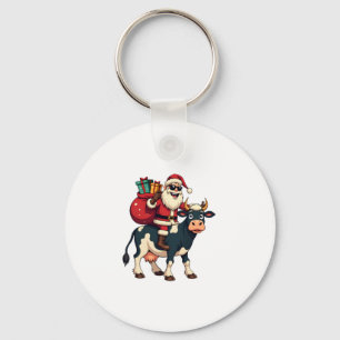 Vintage Bigfoot Santa Riding Cow Christmas Funny F Key Ring