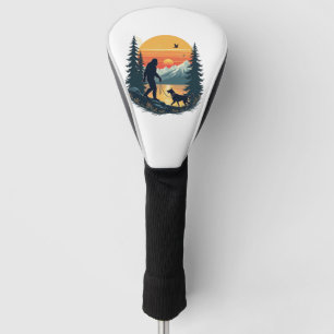 Vintage Bigfoot Walking Dog Mountain Sunset Retro  Golf Head Cover