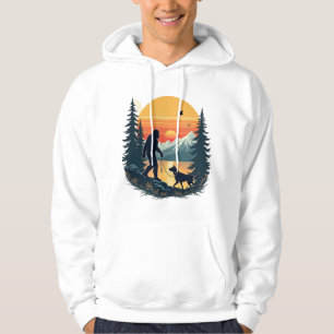 Vintage Bigfoot Walking Dog Mountain Sunset Retro  Hoodie