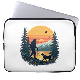 Vintage Bigfoot Walking Dog Mountain Sunset Retro  Laptop Sleeve