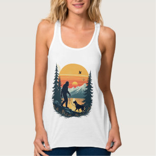 Vintage Bigfoot Walking Dog Mountain Sunset Retro  Singlet