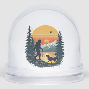 Vintage Bigfoot Walking Dog Mountain Sunset Retro  Snowglobe
