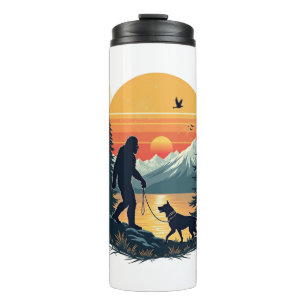 Vintage Bigfoot Walking Dog Mountain Sunset Retro  Thermal Tumbler