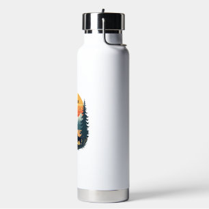 Vintage Bigfoot Walking Dog Mountain Sunset Retro Water Bottle