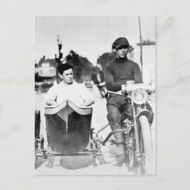 Vintage Biker Outlaw Motorcycle and Sidecar Postcard (Front)