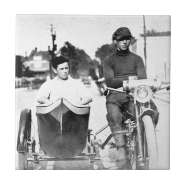 Vintage Biker Outlaw Motorcycle and Sidecar Tile (Front)