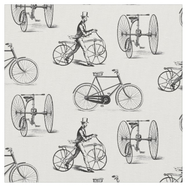 Vintage Bikes Victorian Bicycles Fabric (Close Up)