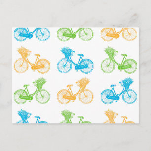 Vintage bikes with basket of flowers colourful wal postcard