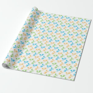 Vintage bikes with basket of flowers colourful wal wrapping paper