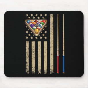 Vintage Billiard American Flag Pool Player Mouse Pad