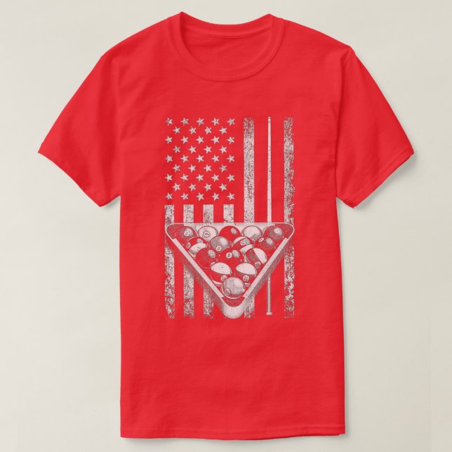 Vintage Billiard American Flag Pool Player T-Shirt (Design Front)