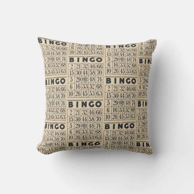 Vintage Bingo Card Pattern Pillow (Front)