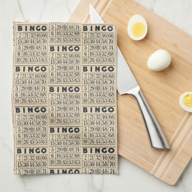 Vintage Bingo Card Pattern Tea Towel (Quarter Fold)