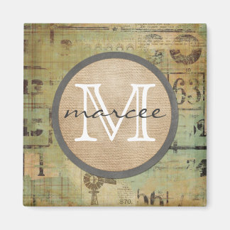 Vintage Bingo Rustic Monogram Magnet