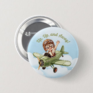 Vintage Biplane Aeroplane Boy Cloud Sky Up Away 6 Cm Round Badge
