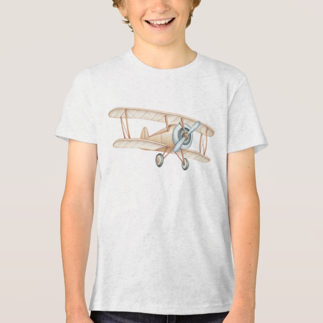 Vintage Biplane Aeroplane Illustration Tri-Blend Shirt (Front)
